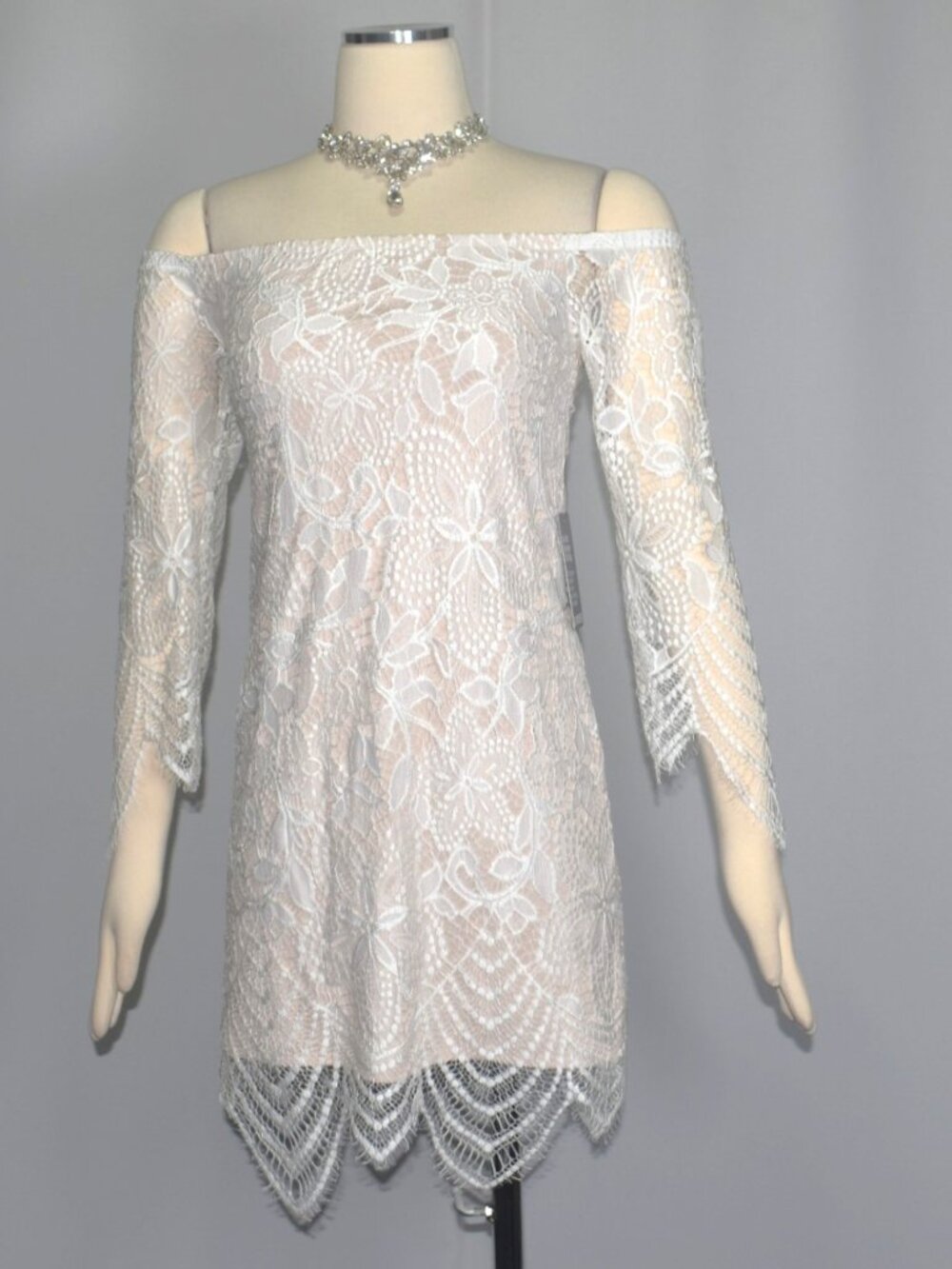 Express NWT XXS White Lace Off Shoulder Fairycore Bridal Mini Dress